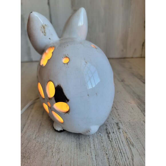Rustic white light up flower bunnies ceramic home decor‎ spring Easter - Picture 5 of 8